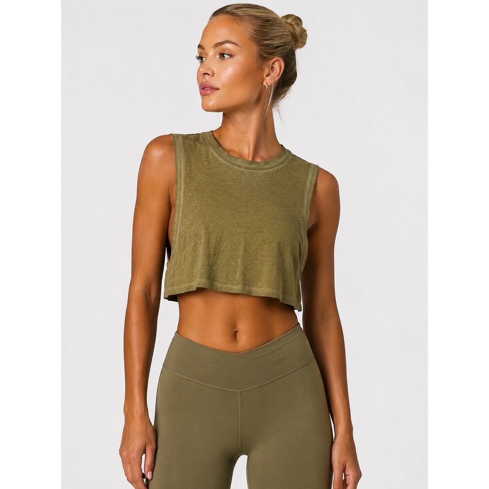 Lululemon Olive Green Cropped Muscle Tank Top Sleeveless Crew Neck Size 6 S